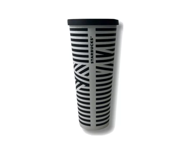 STARBUCKS Black White ZEBRA STRIPE VENTI Cold Cup TUMBLER 24oz Matte NO STRAW