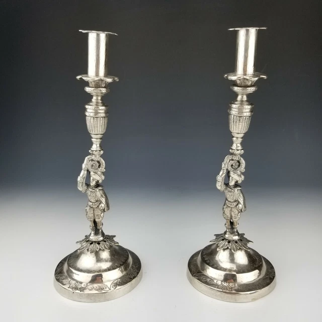 Spanish Colonial Silver Candlesticks with Figures 17th Century 66.9 troy