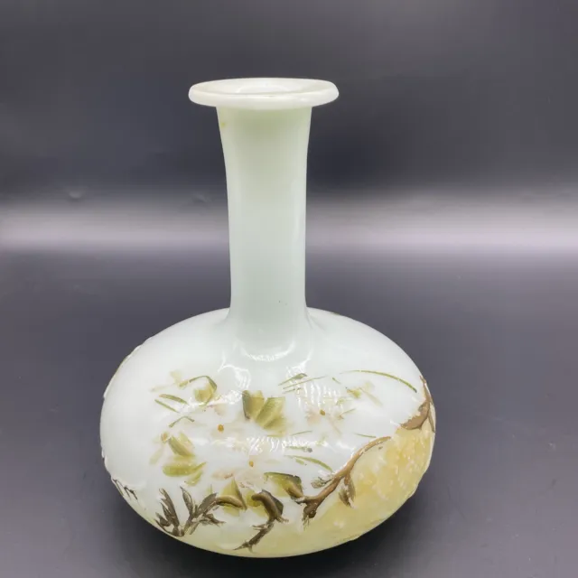 EAPG milk glass opal dresser bottle floral painted design