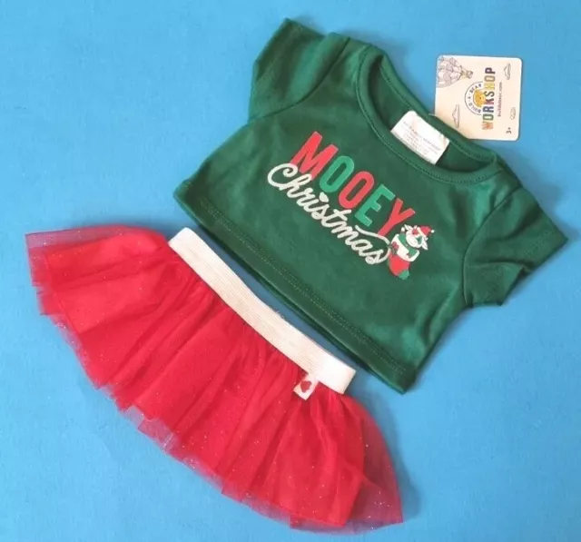 BUILD A BEAR X1❤️Green Red Mooey Christmas T SHIRT TOP Skirt Clothes BNWT  GIFT