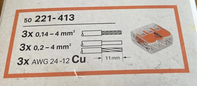 Lot de 2  Borne de 3 connexion WAGO rapide sans vis 4mm² 450V 32A Original