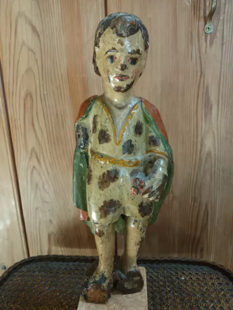 Belle statuette ancienne en bois polychrome personnage Saint XVII ème ?