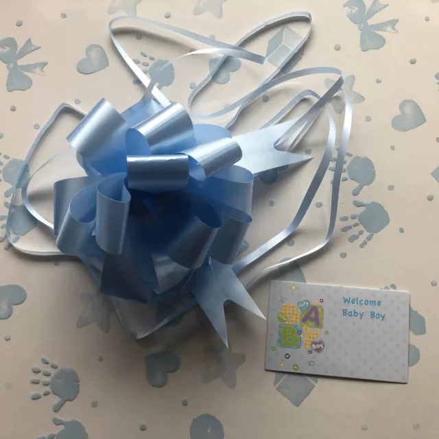 Cellophane gift wrap 2m x 80 cm Blue Baby Shower Christening Boy PULL BOW & CARD