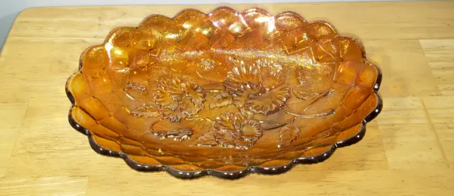 Indiana Carnival Glass Orange Marigold Iridescent 9 in Oval Serving Bowl
