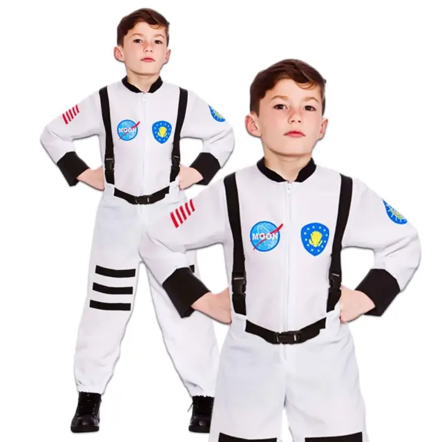 Astronaut Boys Jumpsuit White Space Suit Kids Fancy Dress Costume Childs New