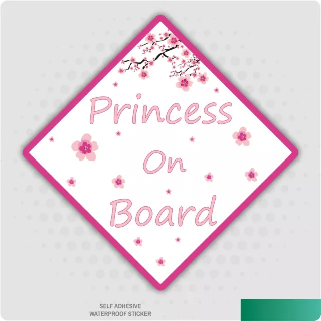 Princess Baby on Board Pink Flowers Girl Child Safety Sticker Car Vehicle Signs