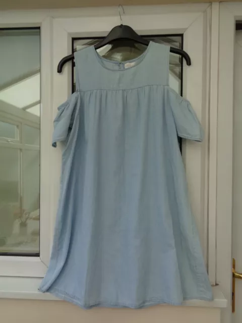 Apricot Cold Shoulder Pale Blue Chambray Dress Size 14 BNWT