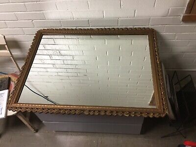 Antique Vtg Large Gold Gilt Carved Wood Wall Mirror 34” X 26” Beautiful Rare