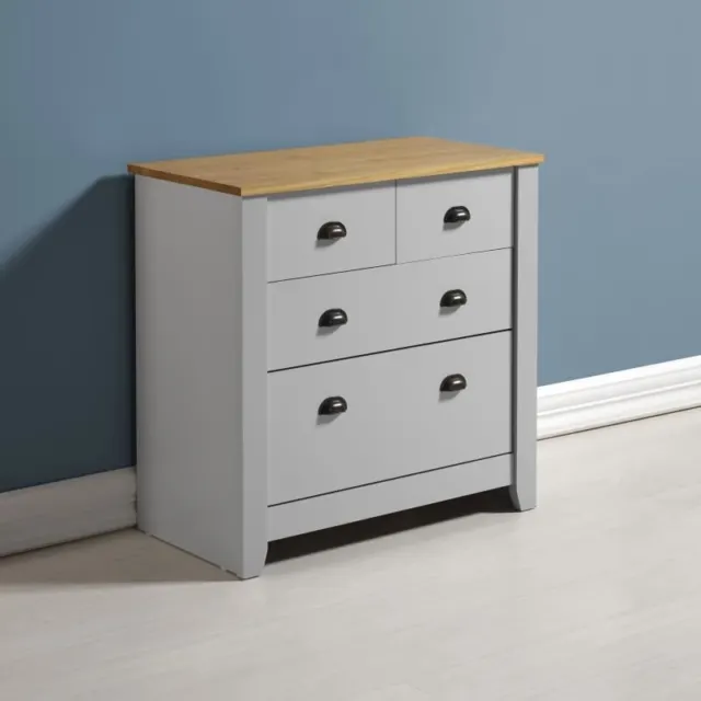 Ludlow 2+2 4 Drawer Chest of Drawers Grey & Oak Painted Lacquer Finish