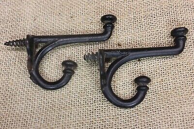 2 Small Old Coat Hooks School Farmhouse Rustic cast iron Vintage 1880’S Screw In