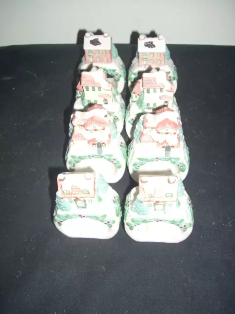 Set Of 8  Pfaltzgraff Winterberry 3D Cottage House Napkin Holder Rings