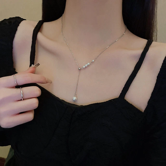 Vintage Elegant Pearl Choker Necklaces Bracelet Heart Pendant Clavicle Chain LEI