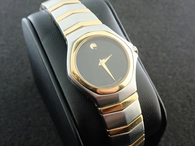 Ladies Movado Museum Black Dial Two Tone Wrist Watch 6 3/4" Wrist - Keeping Time