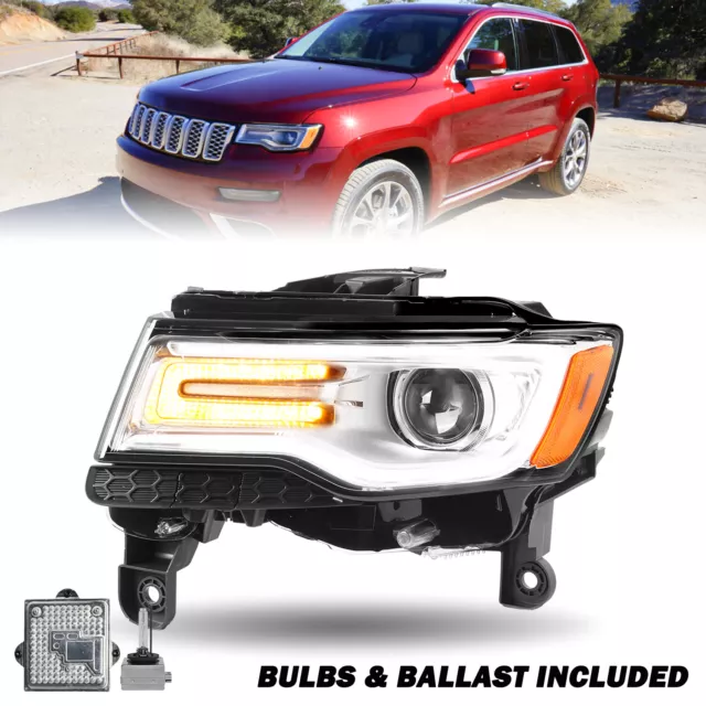Left Driver Side Xenon HID Headlight For 2014-2021 Jeep Grand Cherokee Headlamps