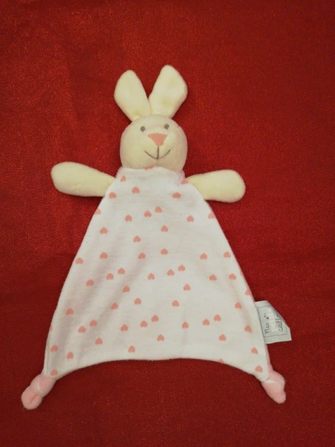 Doudou Mes Petits Cailloux Lapin Plat Rose Blanc Cœur coeur