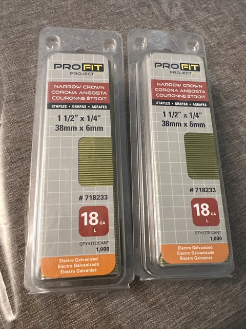 Pro Fit 18 Ga Narrow Crown  1 1/2” X 1/4” Electro Galvanized Staples 718233 2Pk