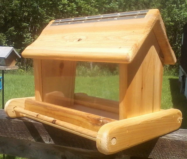 Rustic, large, handmade, cedar wood, square post mount bird feeder, TBNUP #1
