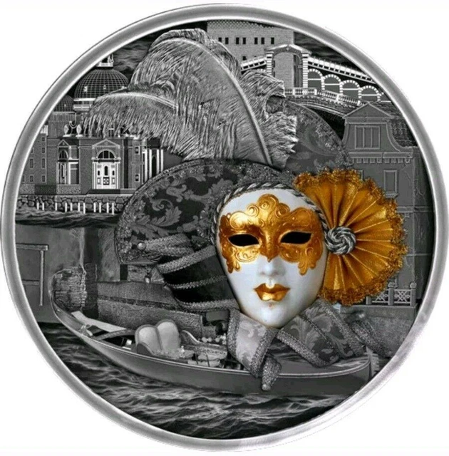 Niue 2019 5$ VENETIAN MASK High Relief Antique finish 2 Oz silber Münze