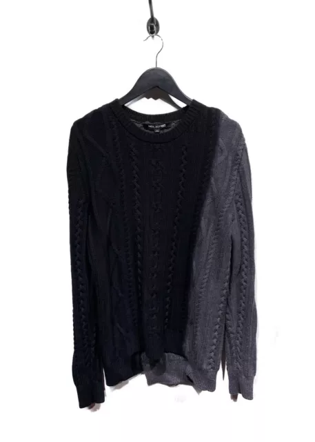 Neil Barrett Two Tone Black Cable Knit Asymmetrical Sweater