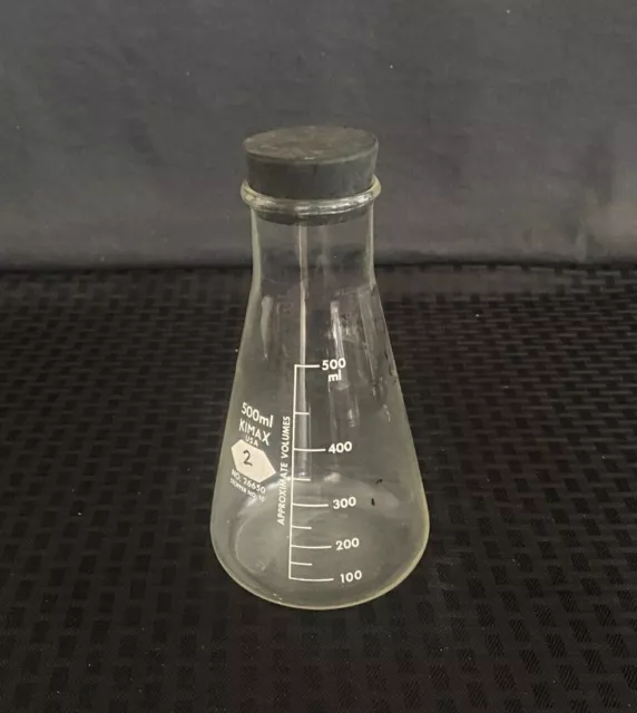 Kimble KIMAX Glass 500mL Wide Mouth Conical Graduated Erlenmeyer Flask w/ STPR