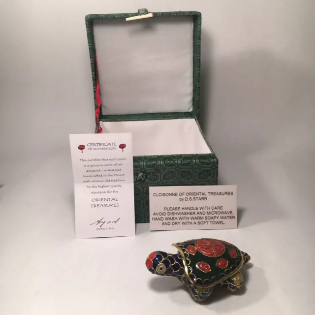 Cloisonné Turtle Trinket Box COA & Original Box Oriental Treasures Tortoise