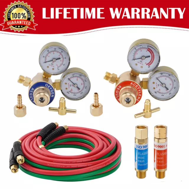 NEW Oxygen and Acetylene Regulator Set 1/4"×25Ft Hose Welding Gas Gauges Pair US