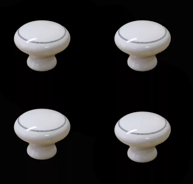 Pack Of 9 x White Porcelain Cupboard Knobs Single Grey Anneau Design 38mm
