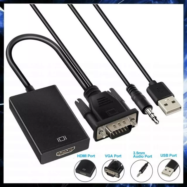 Cavo Da Vga Maschio A Hdmi Femmina Adattatore Convertitore Audio Video Usb Pc Tv