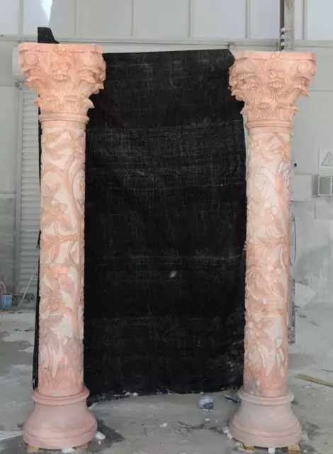 10' Tall Carved Marble Corinthian Estate Columns - Fg88