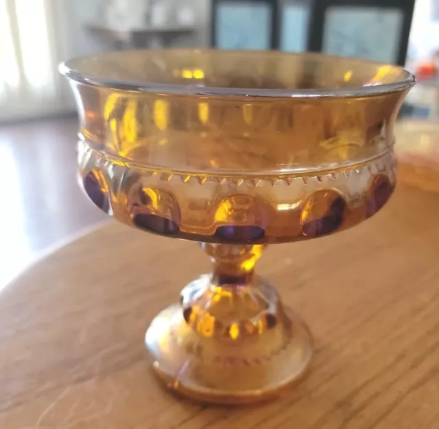 Vtg Fenton Gold Amber Carnival Glass Pedestal KING'S CROWN CANDY DISH Antique