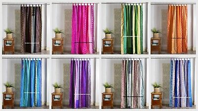 2 Pcs Indian Vintage Sari Patchwork Curtain Drape Window Decor Silk Sari Curtain