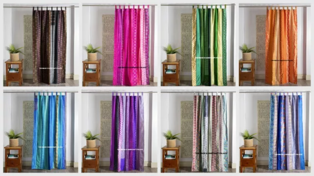 2 Pz Indiano Vintage Sari Patchwork Tenda Drappo Finestra Decorazione Seta