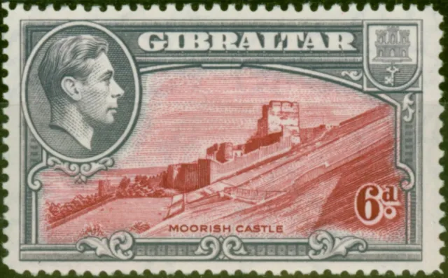 Gibraltar 1938 6d Karminrot & Grey-Violet SG126a P.14 Fein Vlmm