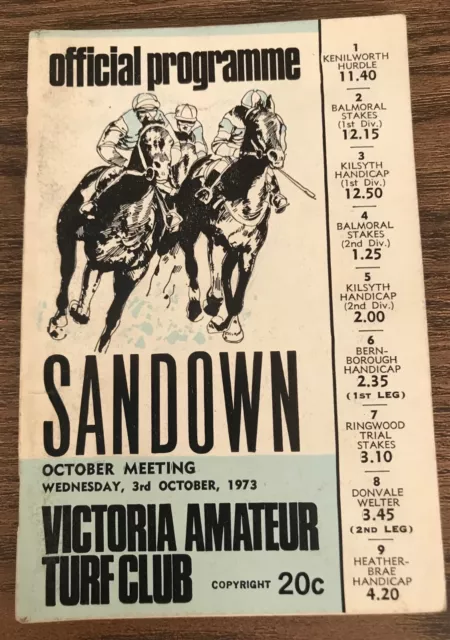 1973 VATC October Meeting Racebook CEDAR KING EURIPIDES RIVIERA SANS SHOT AWAY