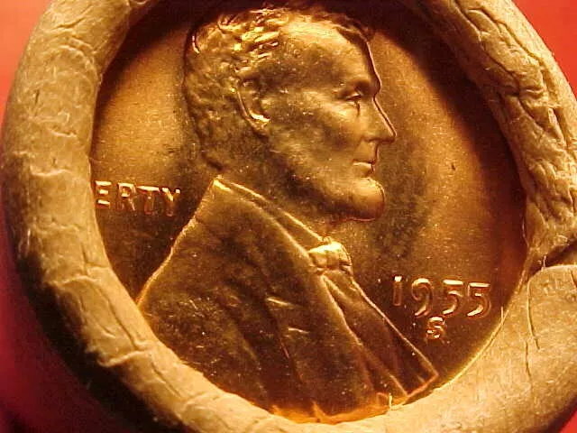 Old Roll Lincoln Wheat Penny 1943  Unc Steel Reverse / 1955-S Gem End Coins Obw