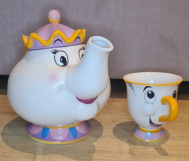 DISNEY BEAUTY AND the Beast Mrs Potts Tea Pot and Chip Tea Cup Ceramic