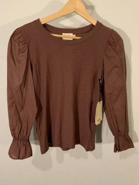 Nation LTD Puff Sleeve Carly Voluminous Contrast Tee NWT Sz XS Cocoa Pinot Noir