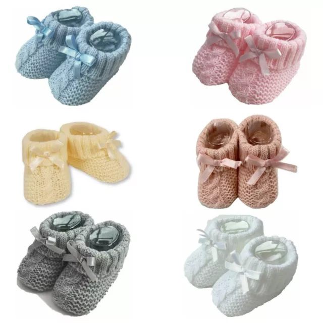 Newborn Baby Spanish Style Knitted Booties Bootees Bow Boy Girl 0-3 Months