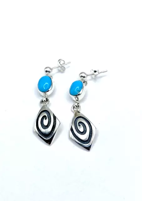 Sterling Dangle Earrings Sleeping Beauty Turquoise Navajo Native American Hoskie