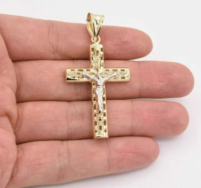 2.5" Jesus Christ Crucifix Cross Filigree Pendant Real 10K Yellow White Gold