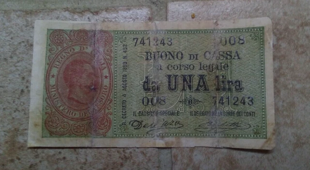 Banconota Italiana 1 Lira 1894 Buono Di Cassa Umberto I Banconota Italiana 1 Lira 1894 Buono Di Cassa Umberto I