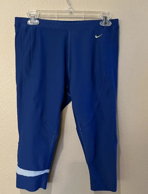 Nike Running Pants Womens Large Dri Fit Leggings Athleisure Jogging Capri Blue