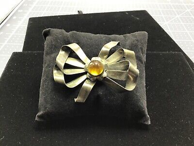Vintage Art Deco Ornate Sterling Silver  Bow Brooch Pin