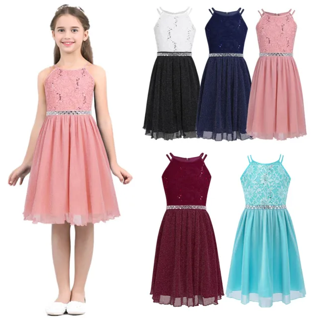 Mädchen Kleider Blumenkinder Kleid Spitze Ärmellos Abendkleid für Party Hochzeit