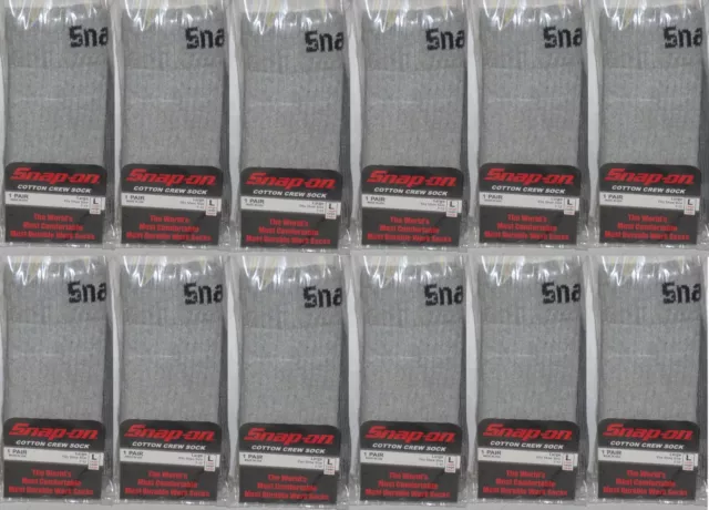 12 PAIRS Men's GRAY Snap-On Crew Socks LARGE ~ FREE SHIPPING ~ MADE IN USA *NEW*