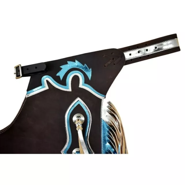 Bull Riding Pro Rodeo Chaps Brown Smooth Leather Bronc Show Adult 2