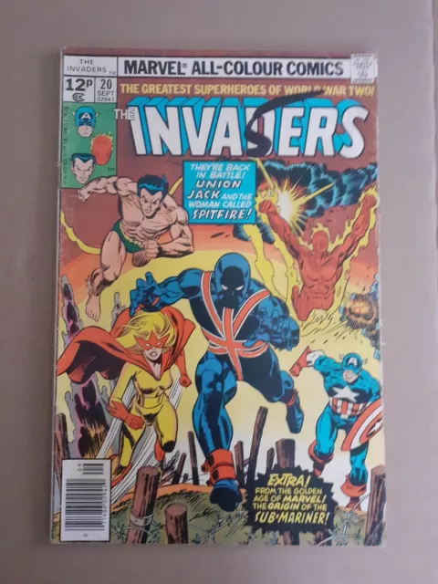 Invaders No 20. 1st  Appearance Of New Union Jack. VG. 1977 Marvel Comic.