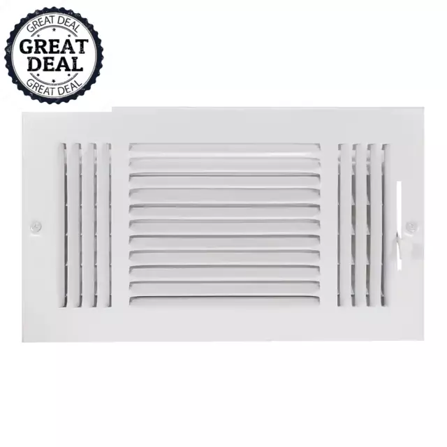 12 x 6 Inch 3-Way Steel Wall/Ceiling Register HVAC Vent Cover White Durable NEWW