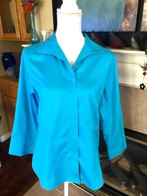 CHICOS WOMEN TOP Size 1 Or M Multicolor Blue Shirt No Iron Blouse CHICOS WOMEN TOP Size 1 Or M Multicolor Blue Shirt No Iron Blouse