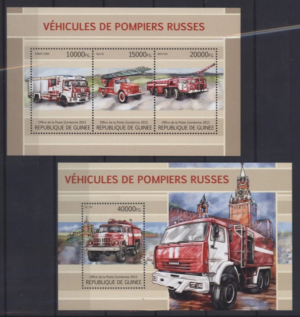 Guinea 2013 - Fire Department Ladder Car Extinguishing Vehicles - No. 9705-07 + Block 2201 **